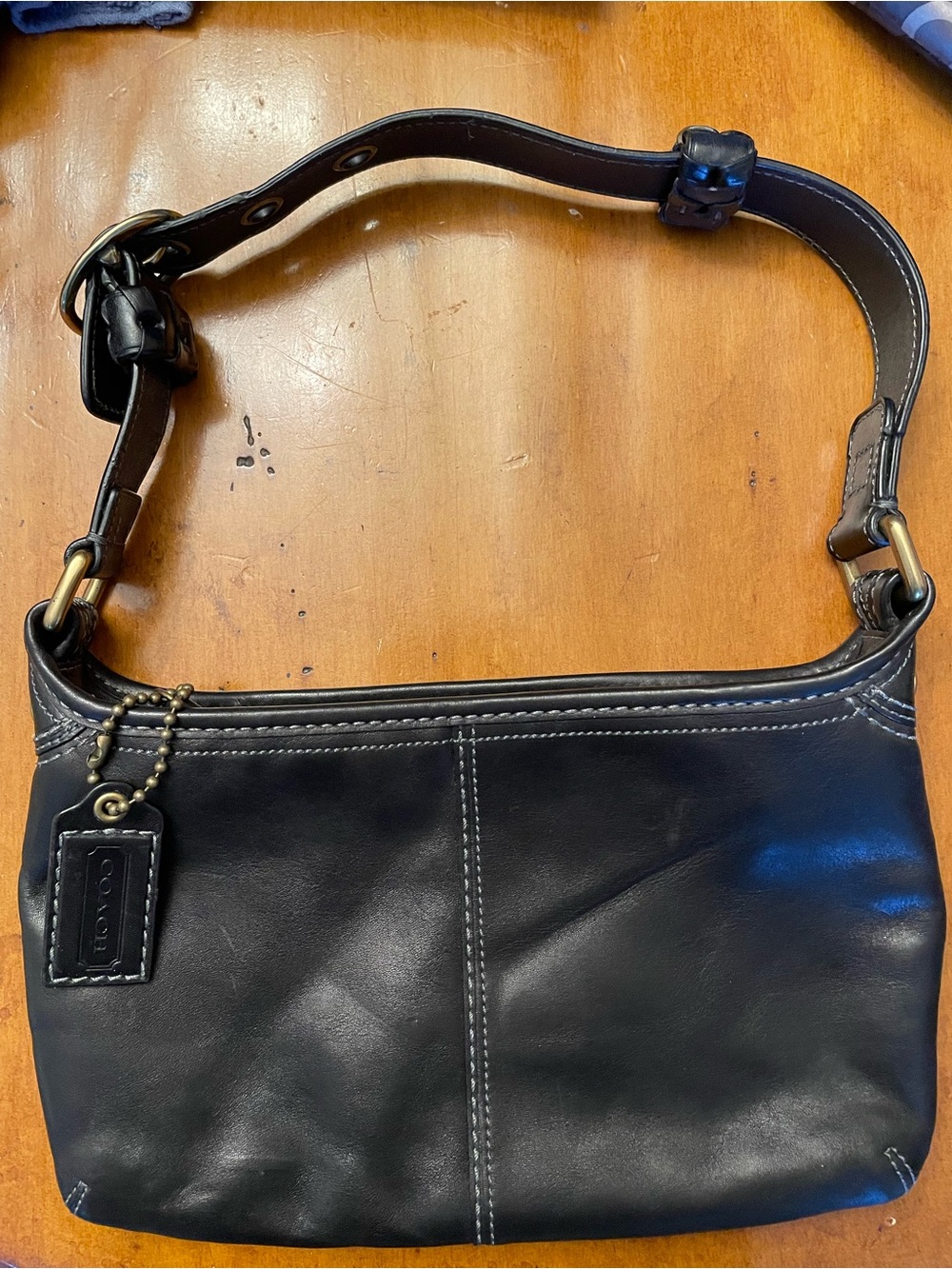 Coach -Vintage Black Leather Legacy Hobo Bag with Contrast Stitching-NWOT